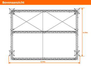 bovenaanzicht afmeting Prolyte ARC Roof 8x6m