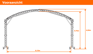 Vooraanzicht afmeting Prolyte ARC Roof 8x6m