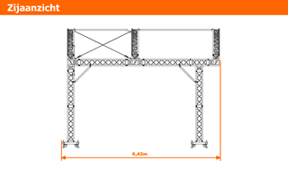 Zijaanzicht afmeting Prolyte ARC Roof 8x6m